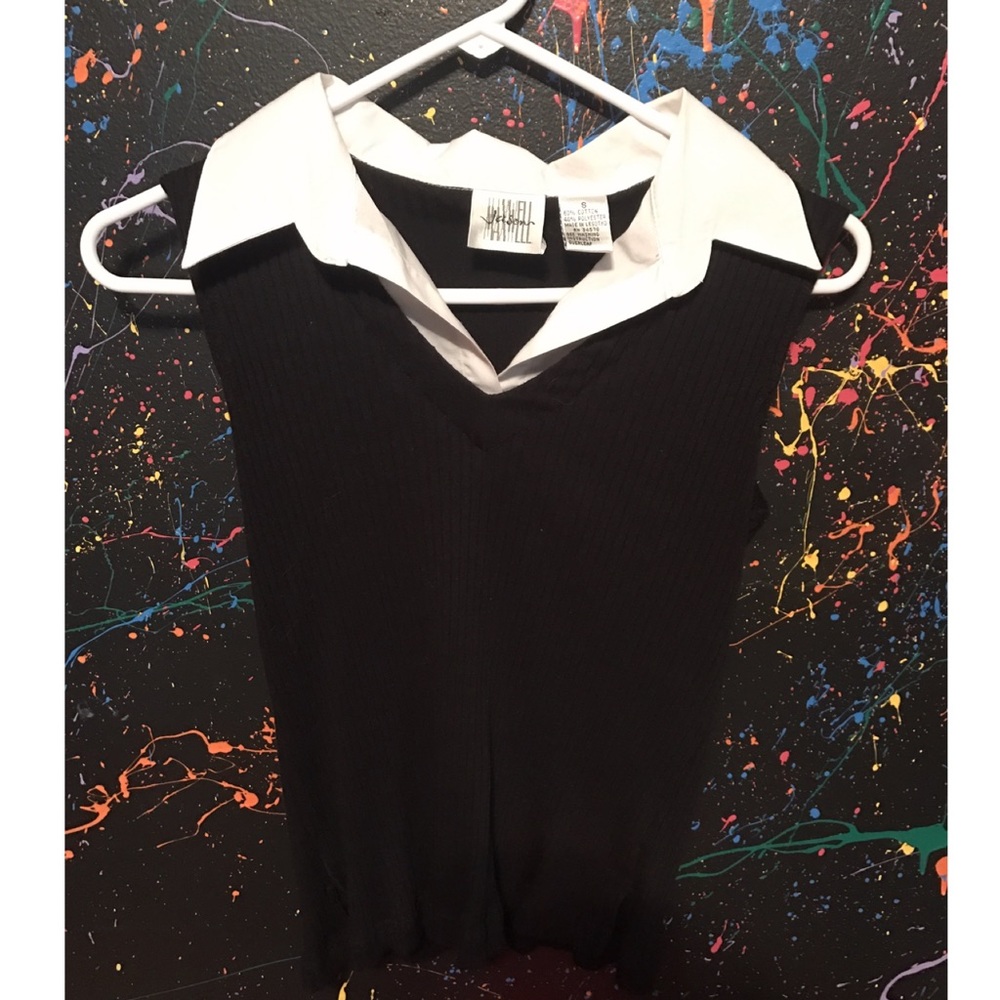 Black tank top with white collar